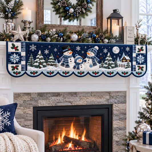 Moonlight Snowman Family Quilted Mantel Scarf SN0HH0367