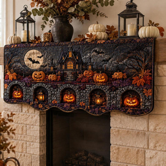 Moonlit Pumpkin Mansion Quilted Mantel Scarf SN0DV281