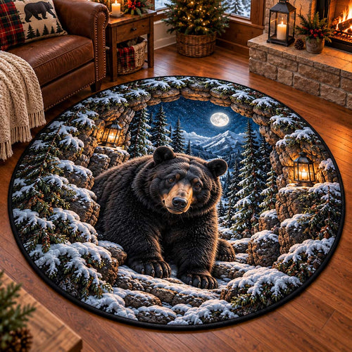 Moonlit Black Bear Quilted Round Mat SN0HH1059