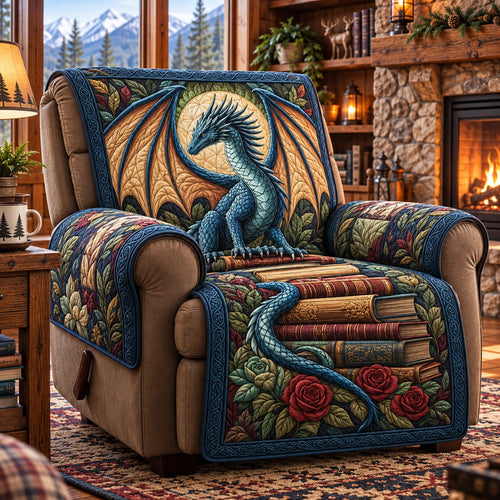 Moonlit Blue Dragon Quilted Sofa Cover SN0PT1439