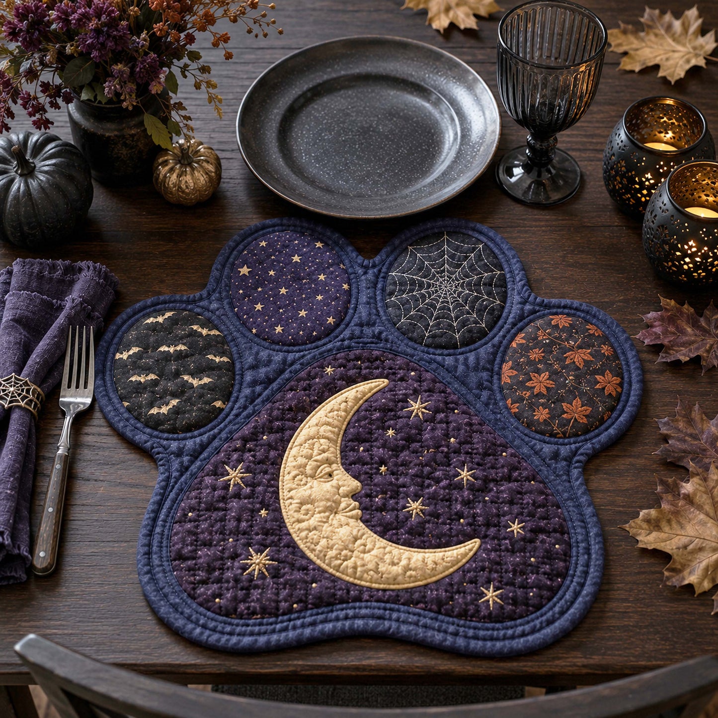 Moonlit Paws Custom Shape Quilted Placemat SN0TD065