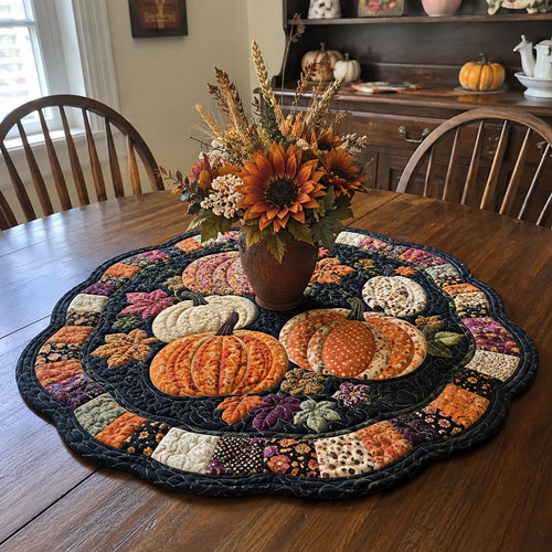 Moonlit Pumpkin Harvest Custom Shape Quilted Table Topper SN0PT547