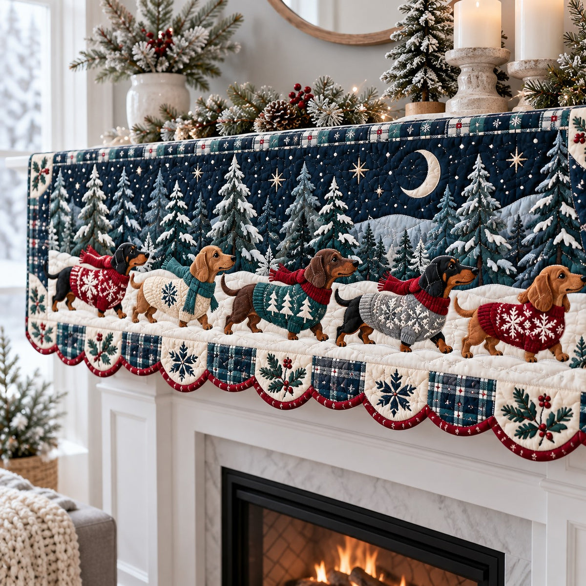 Moonlit Winter Doxies Quilted Mantel Scarf SN0TV922