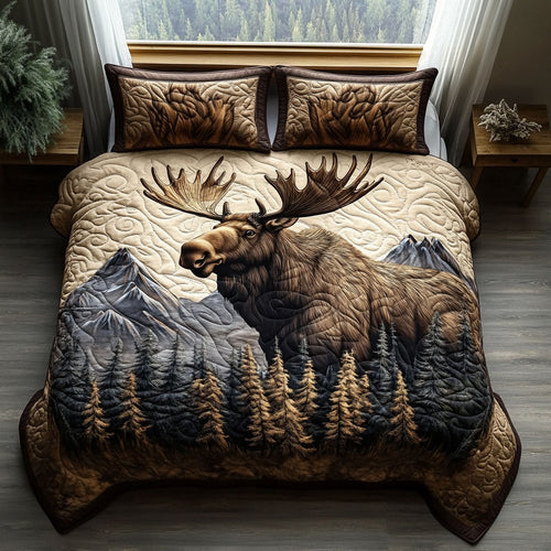 Moose Charm 3-Piece Quilted Bedding Set NCU0DV2767