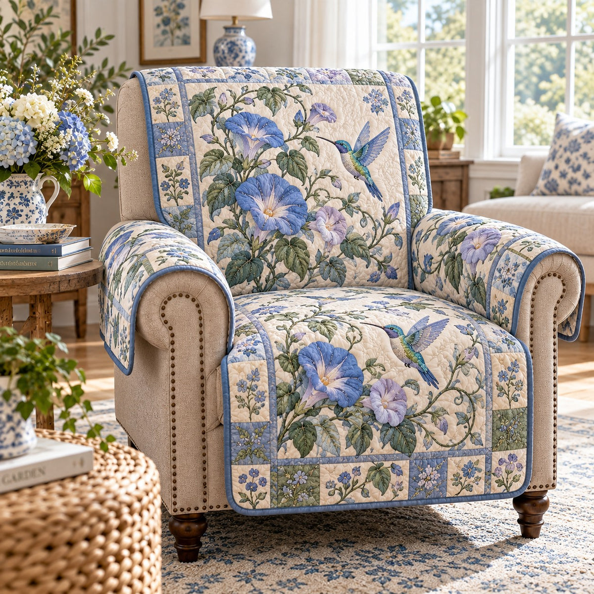 Morning Glory Hummingbird Quilted Sofa Cover SN0DV1106