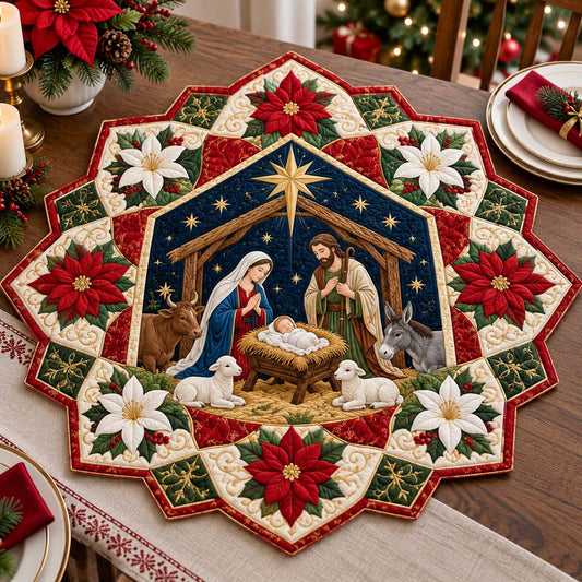 Mosaic Nativity Manger Custom Shape Quilted Table Topper SN0HH0305
