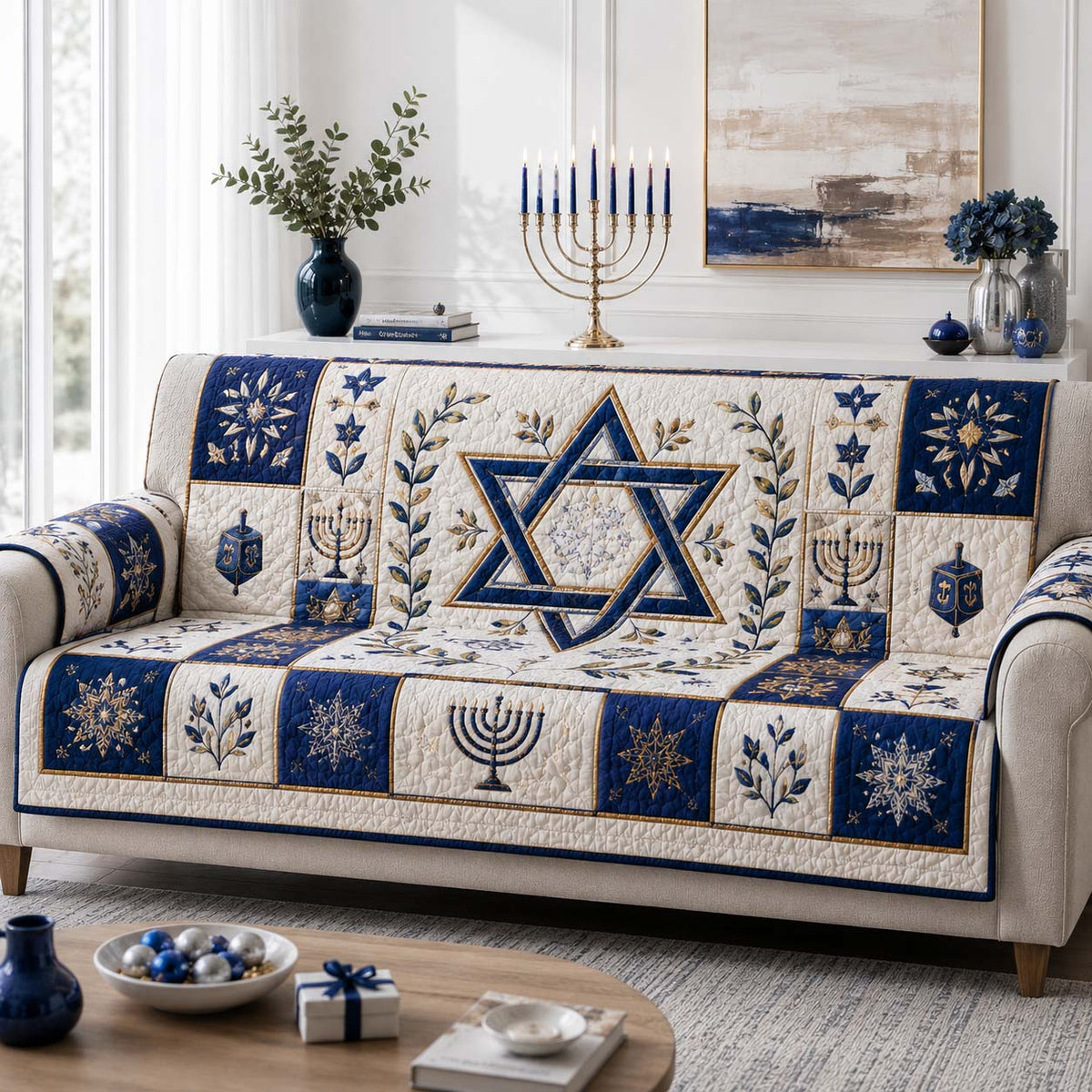 Mosaic Shalom Emblem Quilted Sofa Cover SN0HH0206