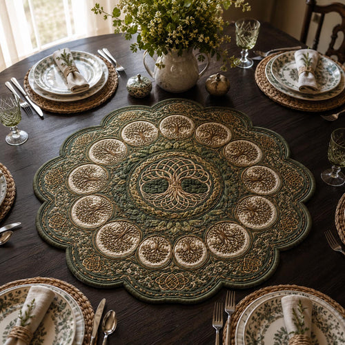 Moss Tree Medallion Custom Shape Quilted Table Topper SN0DV410