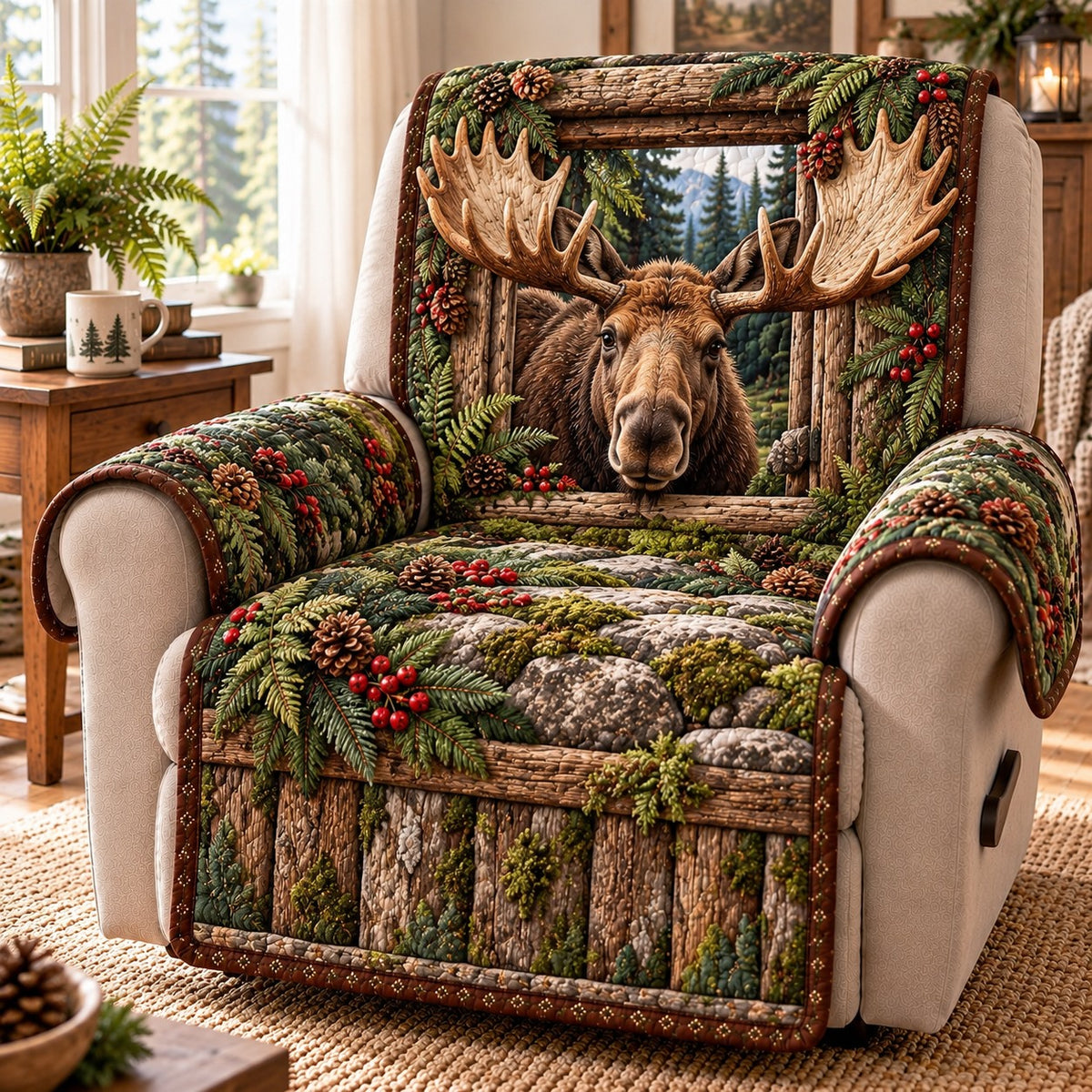 Mossy Antler Moose Quilted Sofa Cover SN0TD1298
