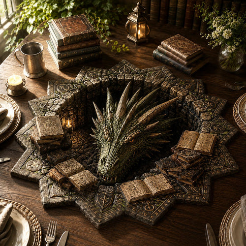Mossy Book Dragon Custom Shape Quilted Table Topper SN0DV392