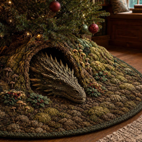 Mossy Forest Dragon Christmas Quilted Tree Skirt SN0DV190