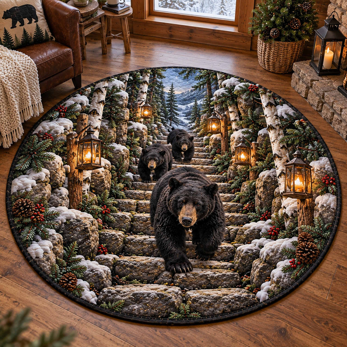 Mountain Bear Quilted Round Mat SN0TD958
