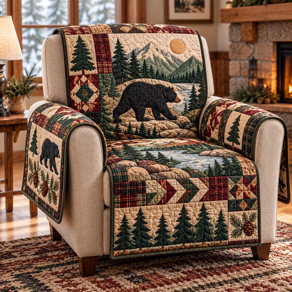 Mountain Lake Bear Quilted Sofa Cover SN0HH1011