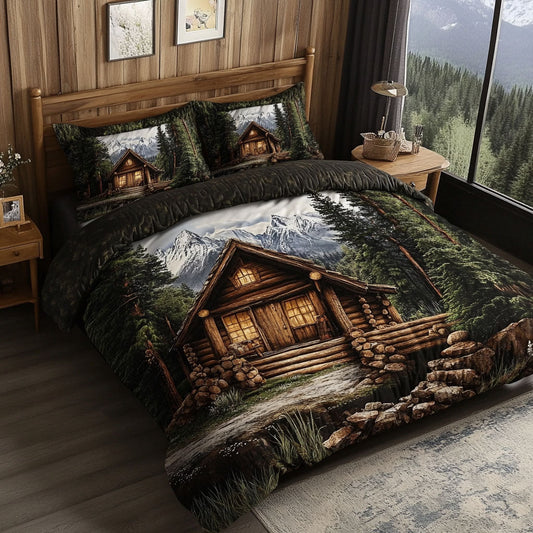 Mountain Log Cabin 3-Piece Quilted Bedding Set NCU0DK3674