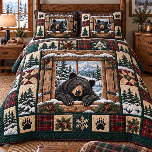 Mountain View Bear 3-Piece Quilted Bedding Set SN0HH1002