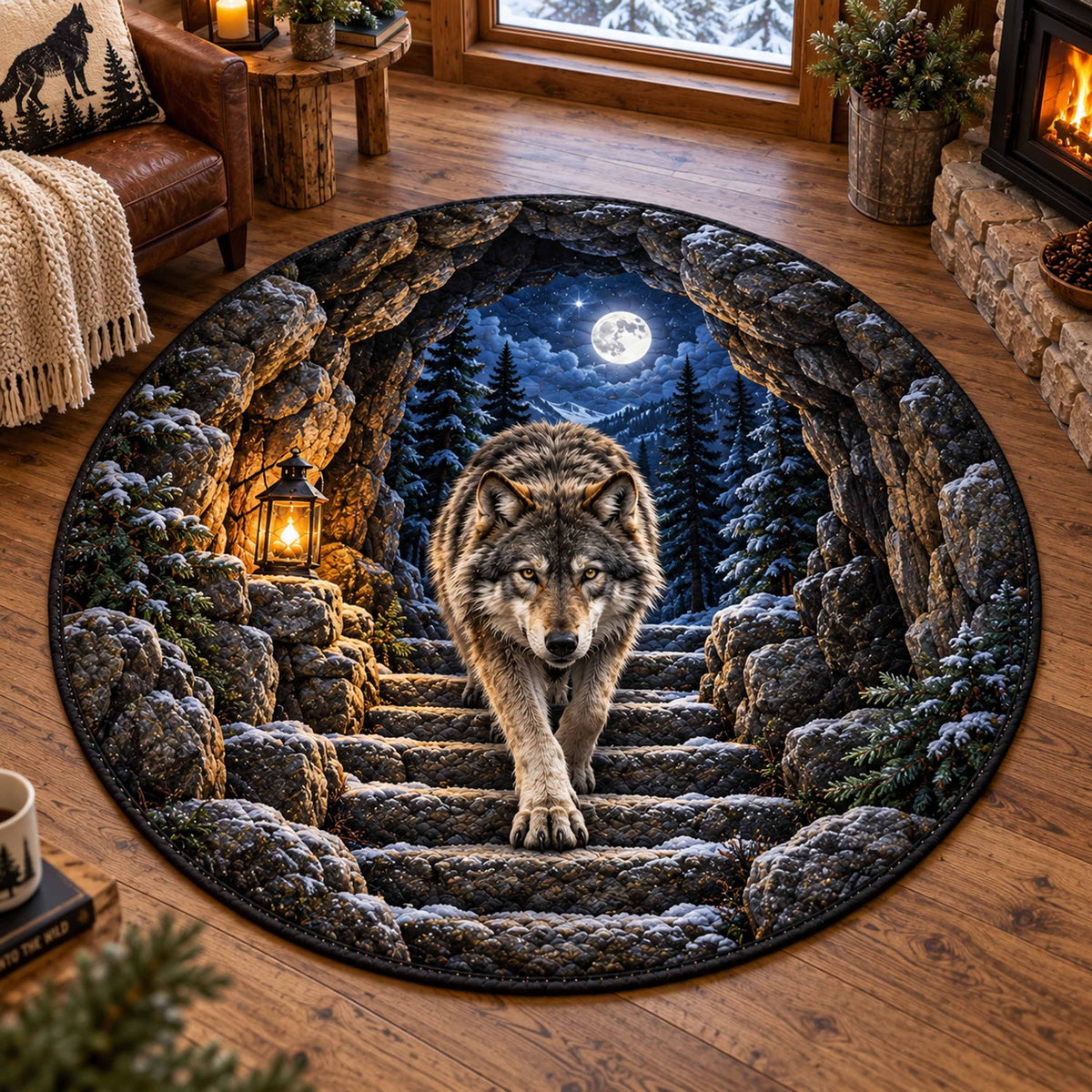 Mountain Wolf Quilted Round Mat SN0TD966