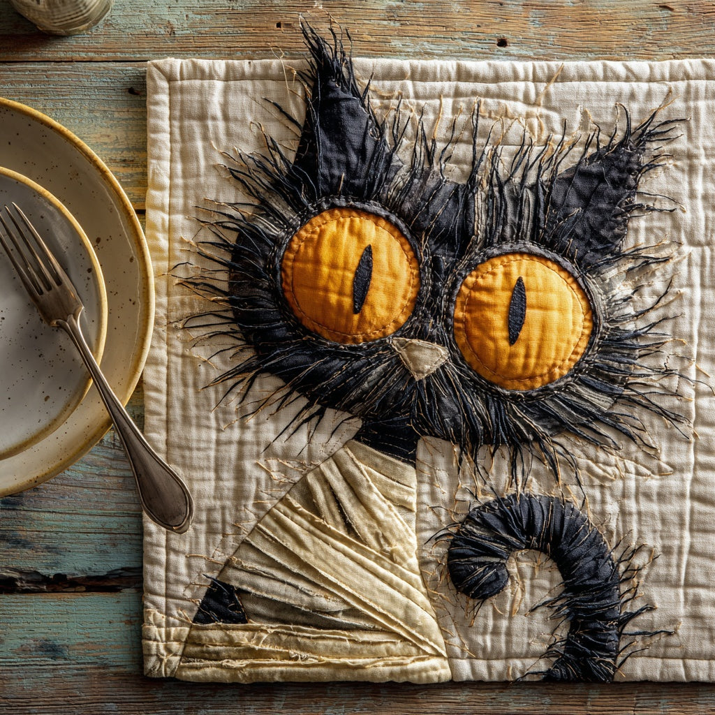 Mummy Black Cat Custom Shape Quilted Placemat NCU0LV039