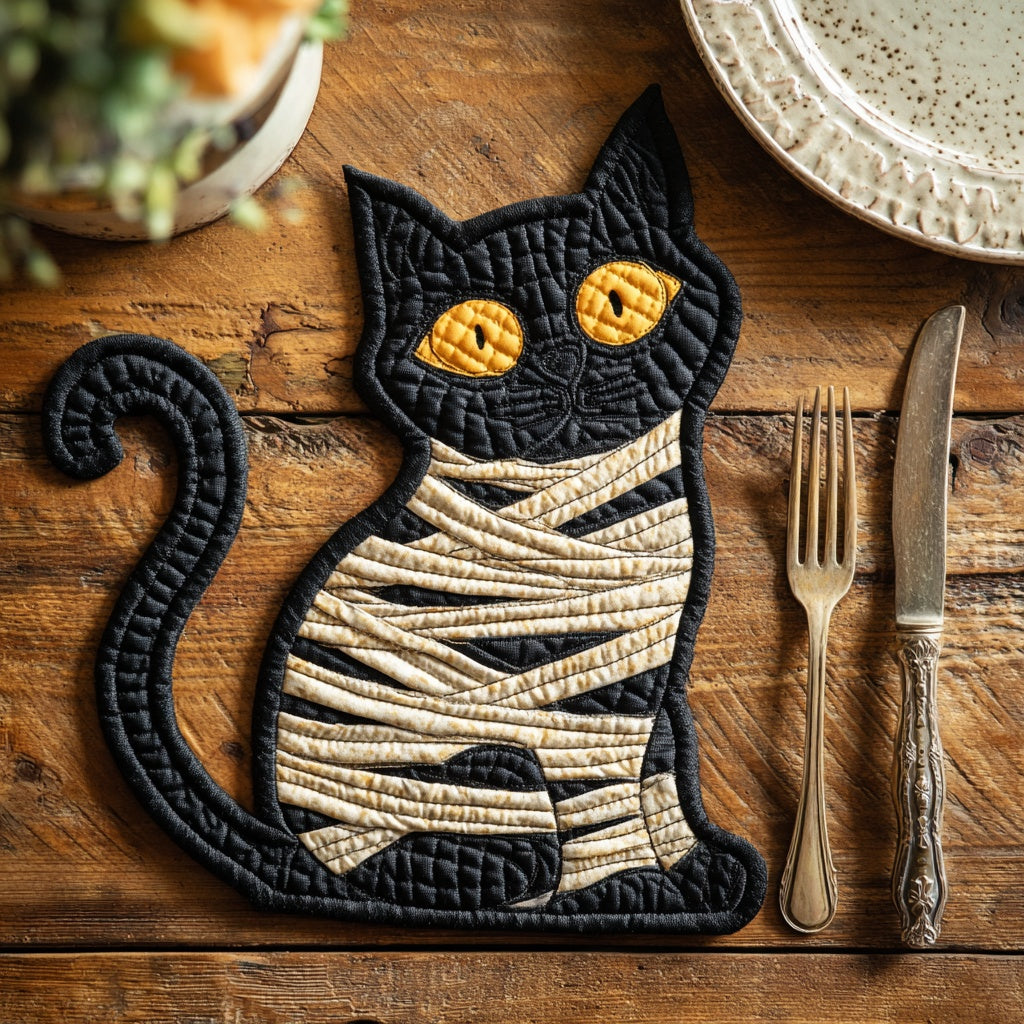 Mummy Sitting Cat Custom Shape Quilted Placemat NCU0LV053