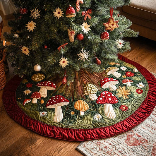 Mushroom Field Christmas Quilted Tree Skirt NCU0DDK1638