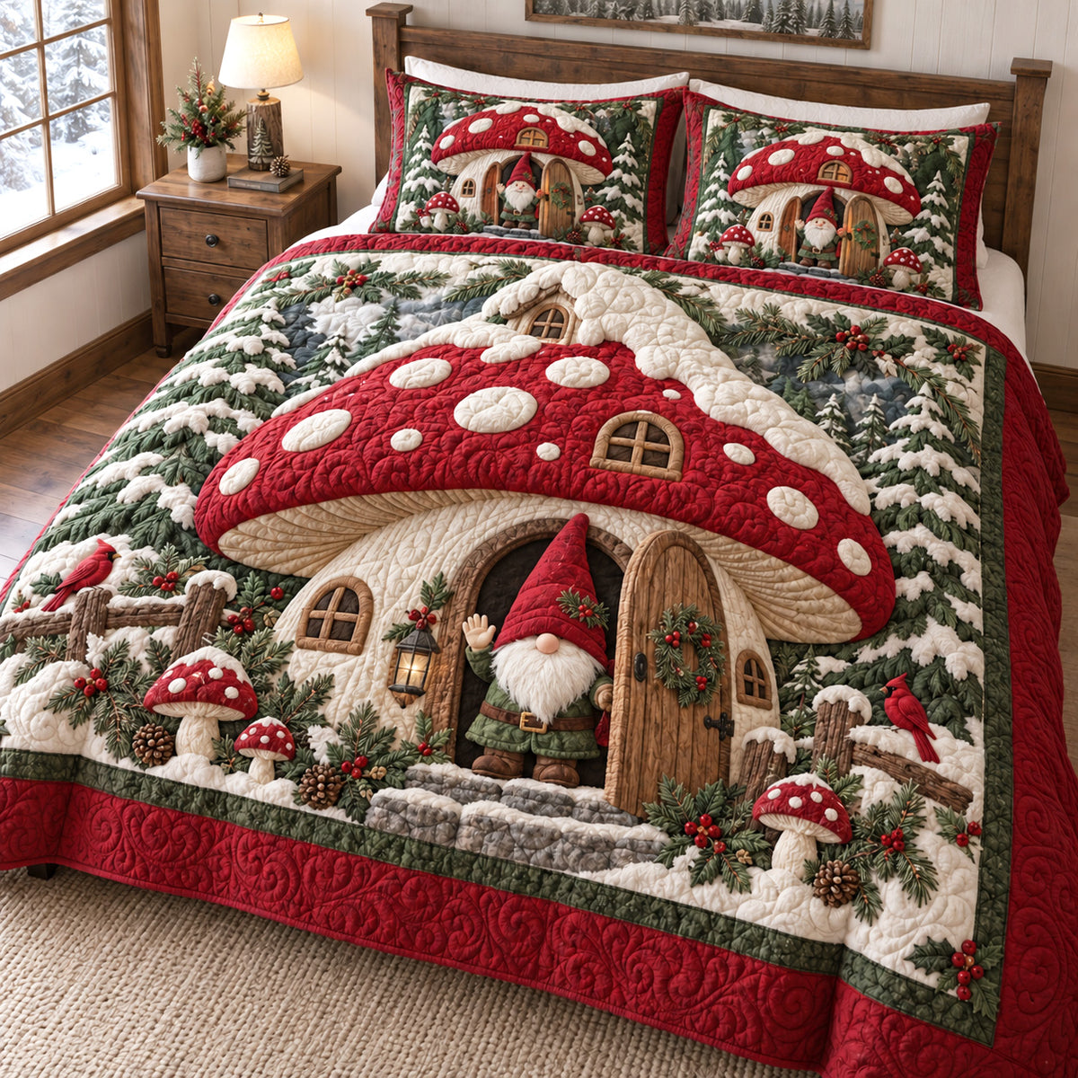 Mushroom Hollow 3-Piece Quilted Bedding Set SN0TV826