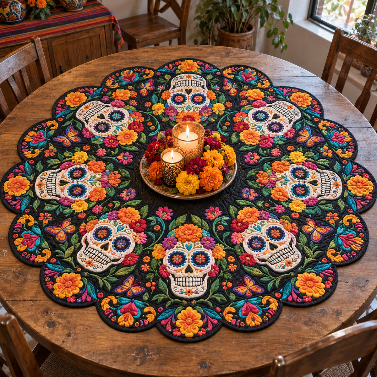 Mystic Catrina Custom Shape Quilted Table Topper SN0TV351
