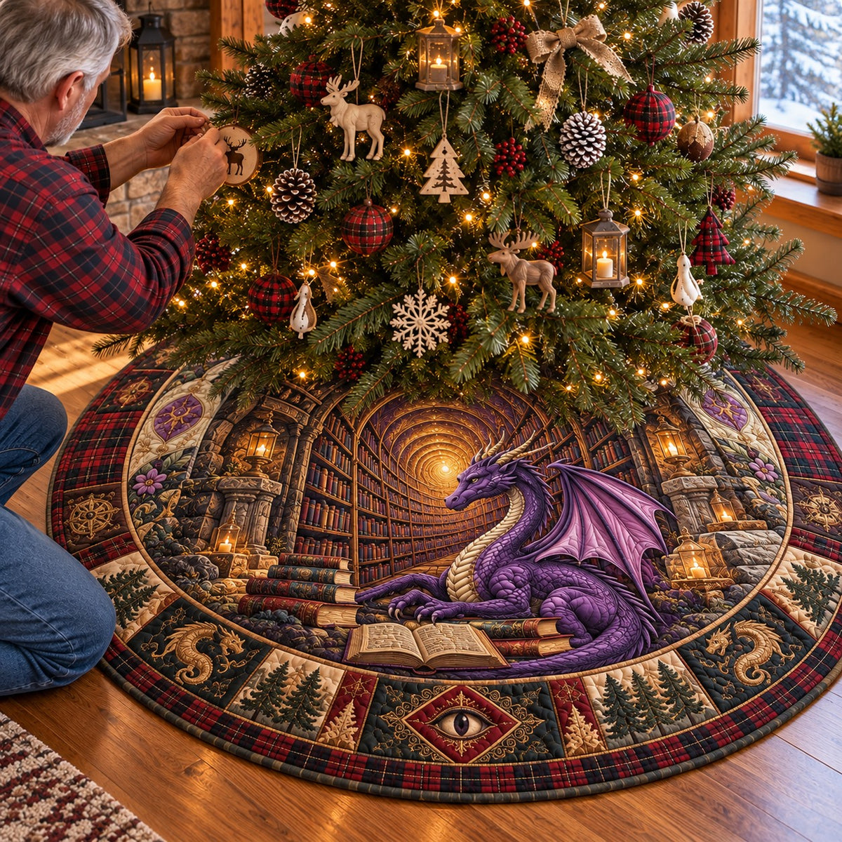 Mystic Eye Dragon Christmas Quilted Tree Skirt SN0PT1496