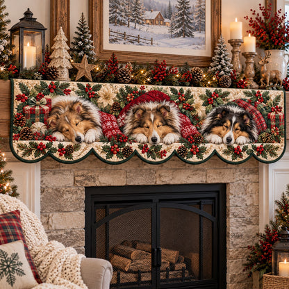 Napping Sheltie Christmas Quilted Mantel Scarf SN0PT1428