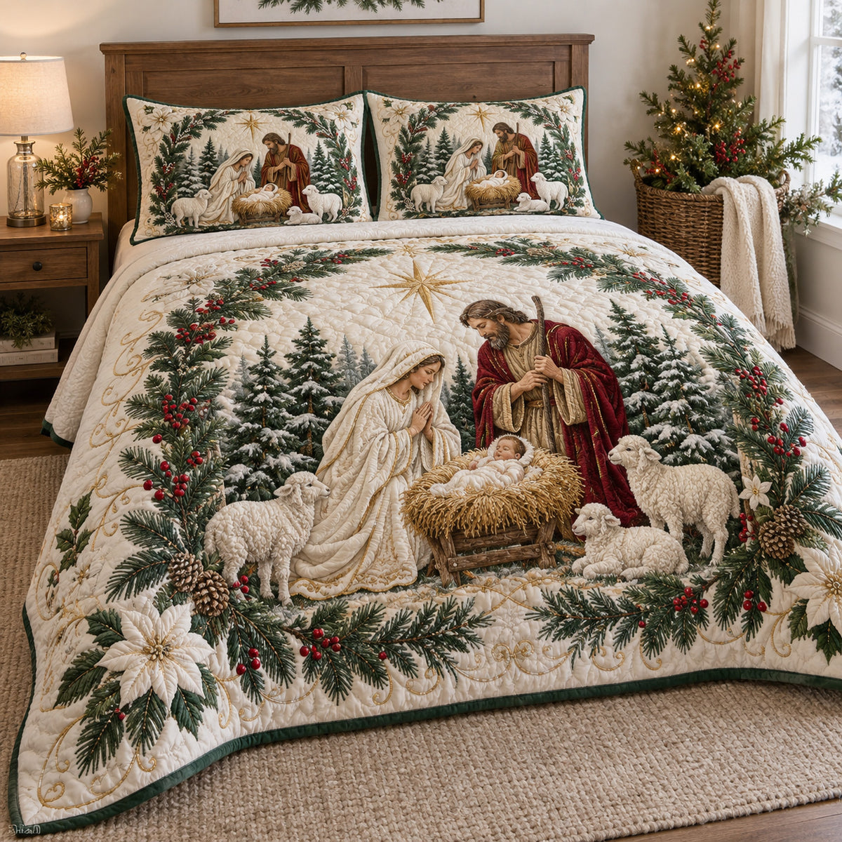 Nativity Blessings 3-Piece Quilted Bedding Set SN0TV796