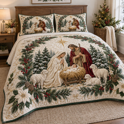 Nativity Blessings 3-Piece Quilted Bedding Set SN0TV796