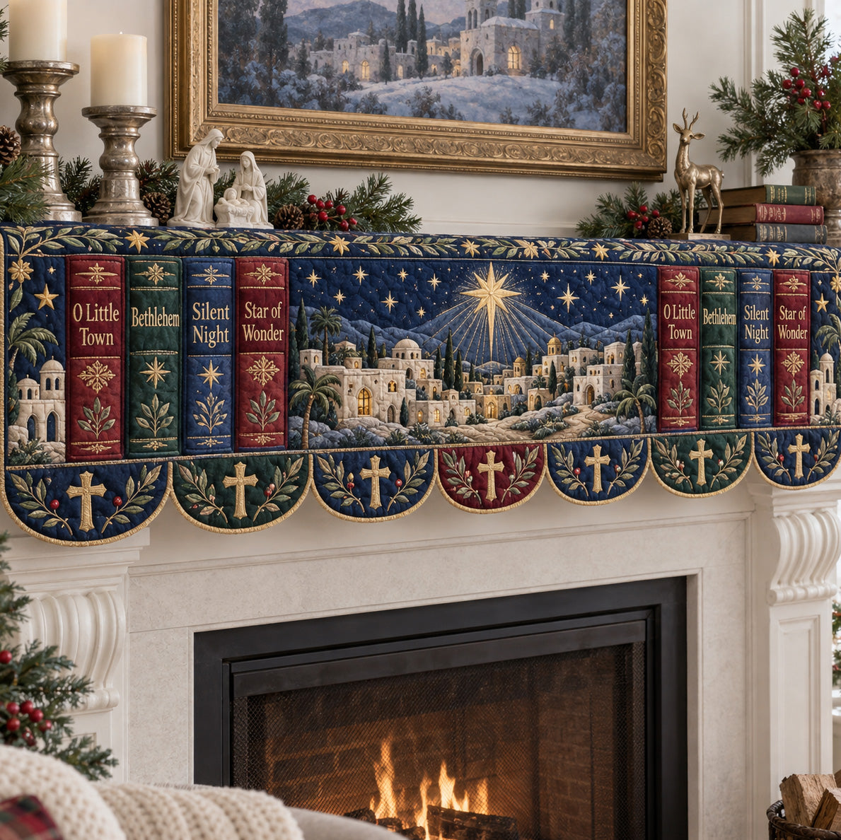 Nativity Blessings Quilted Mantel Scarf SN0TV576