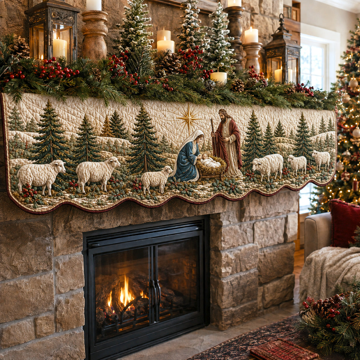 Nativity Hearth Quilted Mantel Scarf SN0TV195