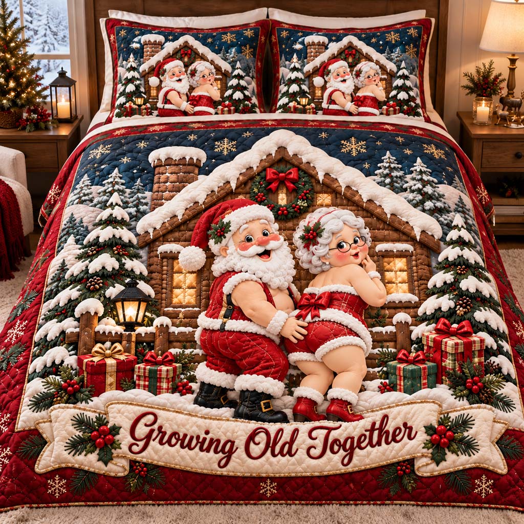 Naughty Santa Couple 3-Piece Quilted Bedding Set SN0HH0902