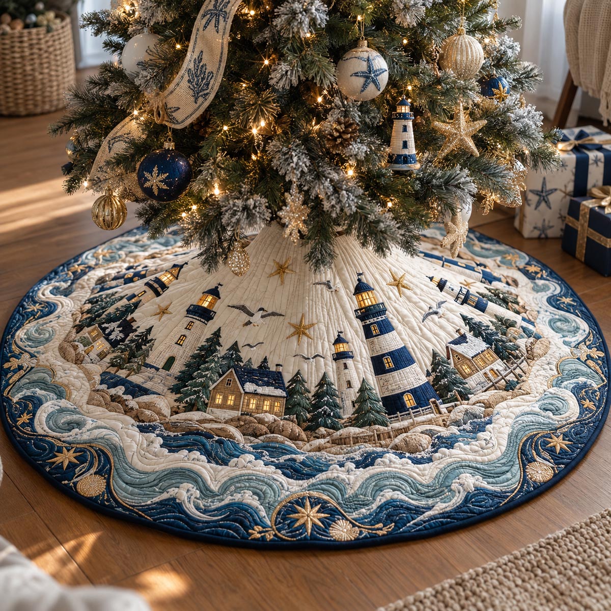 Nautical Christmas Coast Christmas Quilted Tree Skirt SN0DV1195