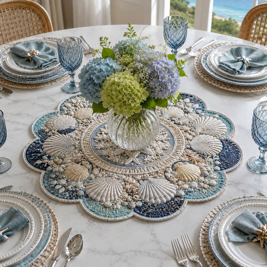 Nautical Starfish Bloom Custom Shape Quilted Table Topper SN0DV533