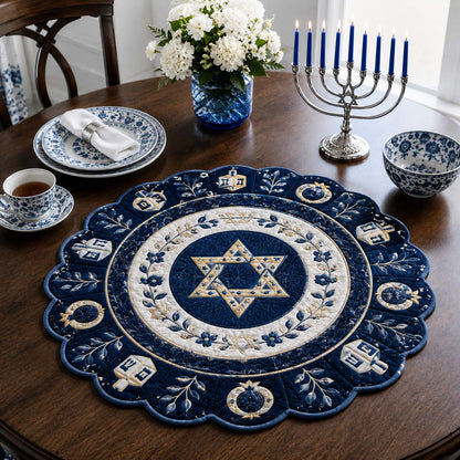 Navy Hanukkah Ring Custom Shape Quilted Table Topper SN0HH0189