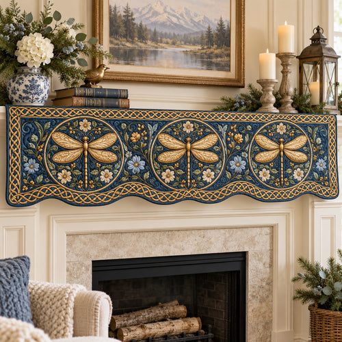 Navy Celtic Dragonflies Quilted Mantel Scarf SN0TV974