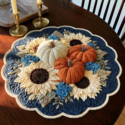 Navy Sunflowers Custom Shape Quilted Table Topper NCU0LV196
