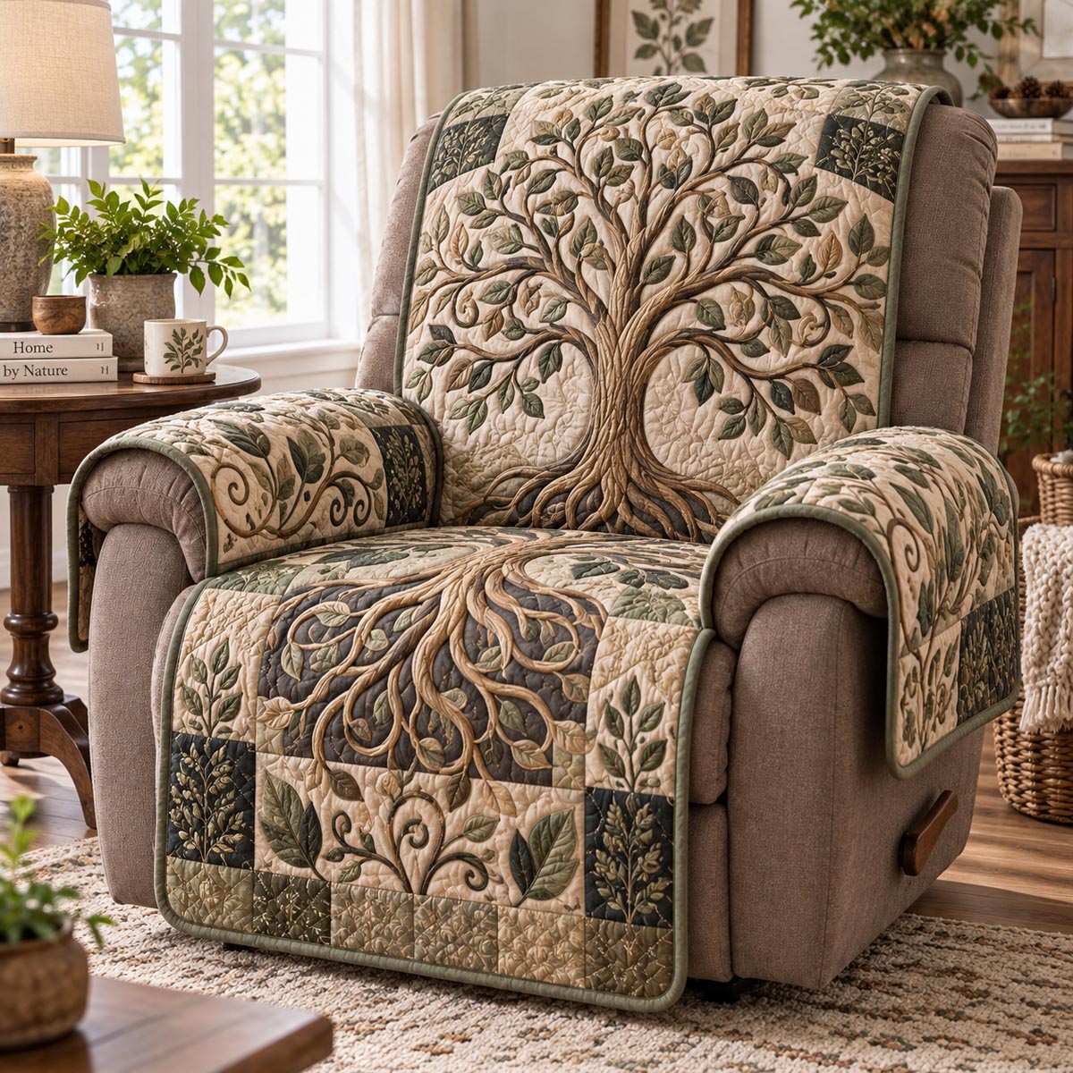 Neutral Heritage Tree Quilted Sofa Cover SN0DV971