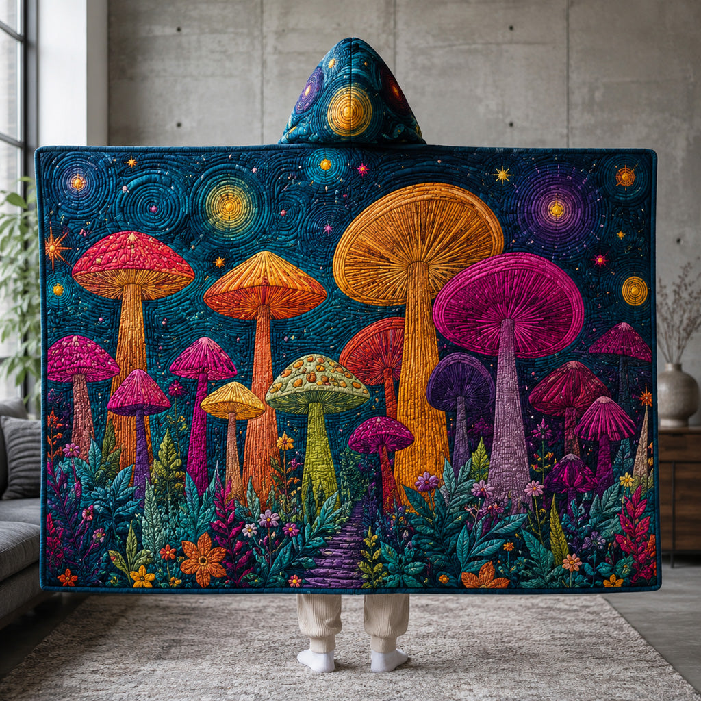 Nightfall Cosmic Mushroom Quilted Hooded Blanket SN0HH0046