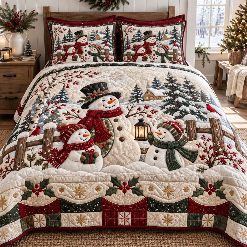 Noble Snowman 3-Piece Quilted Bedding Set SN0HH0635