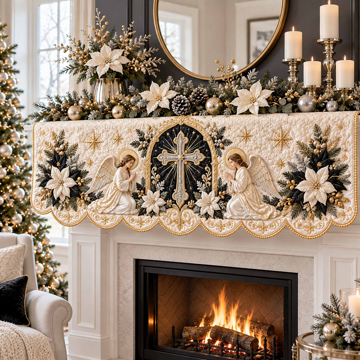 Noir Cross Quilted Mantel Scarf SN0TD1322
