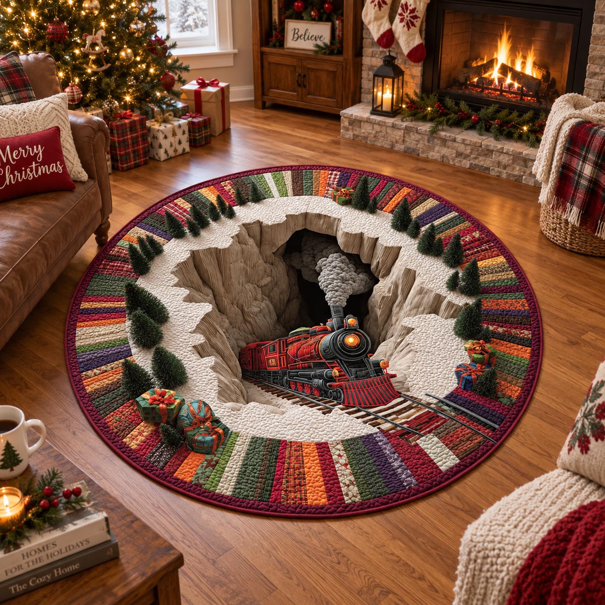 North Pole Train Ride Quilted Round Mat SN0DV757