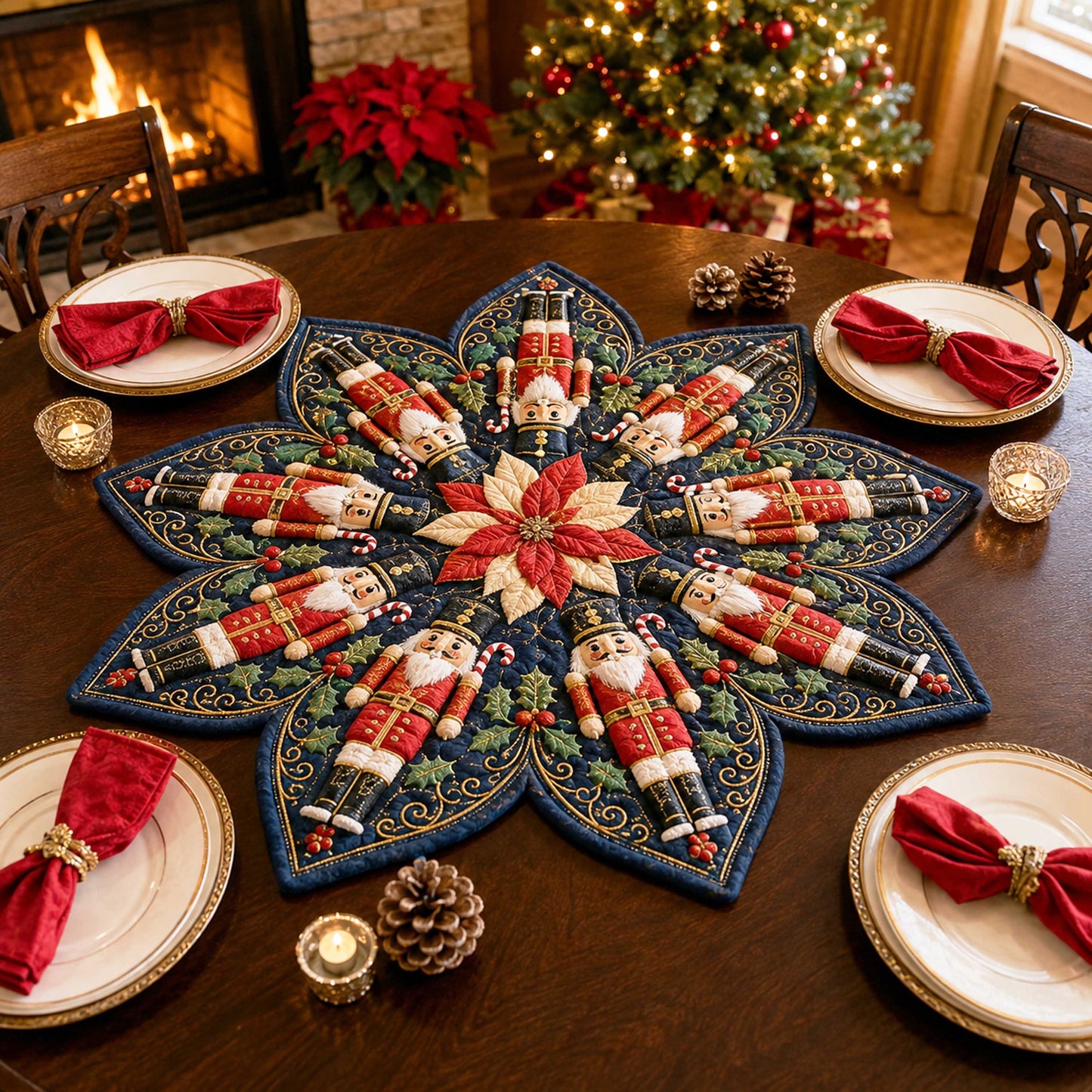 Nutcracker Christmas Custom Shape Quilted Table Topper SN0TD174