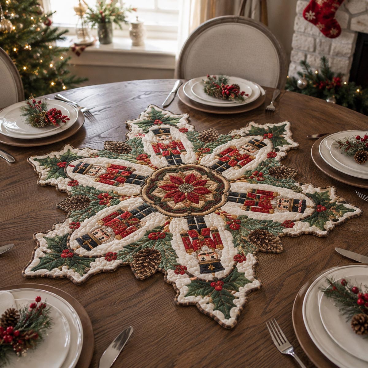 Nutcracker Christmas Star Custom Shape Quilted Table Topper SN0DV323