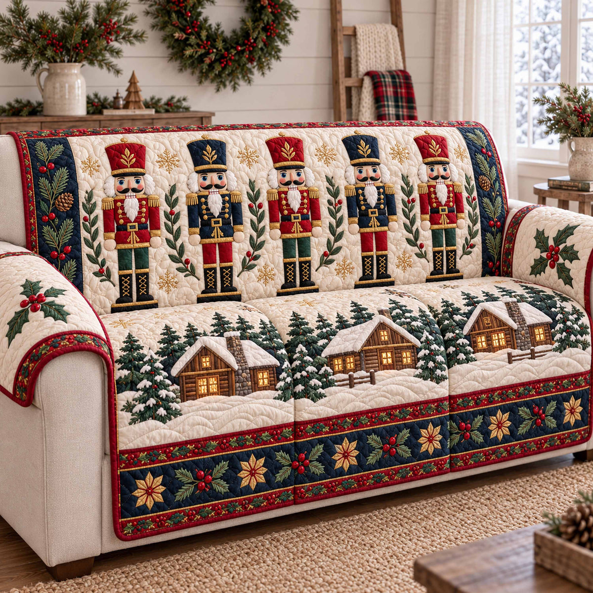 Nutcracker Holiday Quilted Sofa Cover SN0TD1195