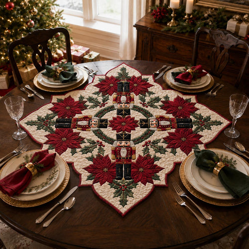 Nutcracker Poinsettia Star Custom Shape Quilted Table Topper SN0DV328