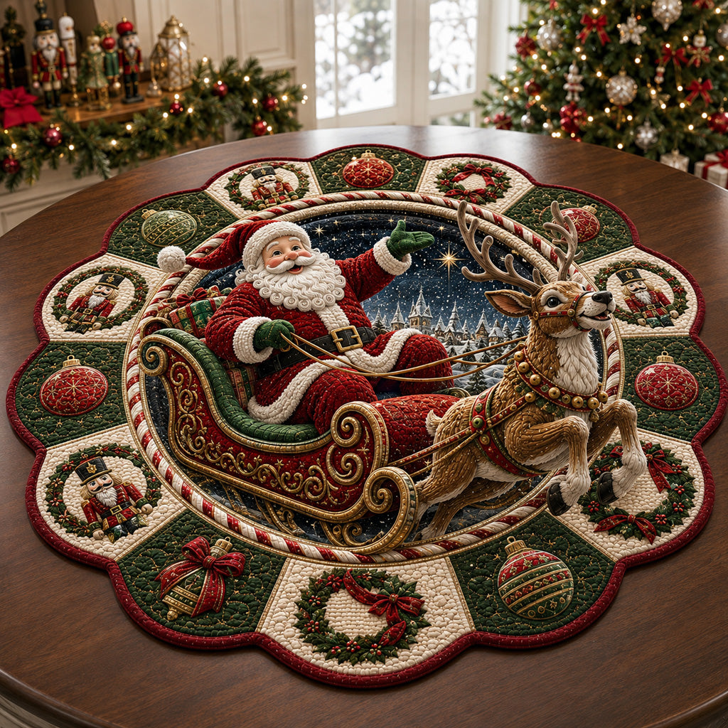 Nutcracker Santa Sleigh Custom Shape Quilted Table Topper SN0HH0145