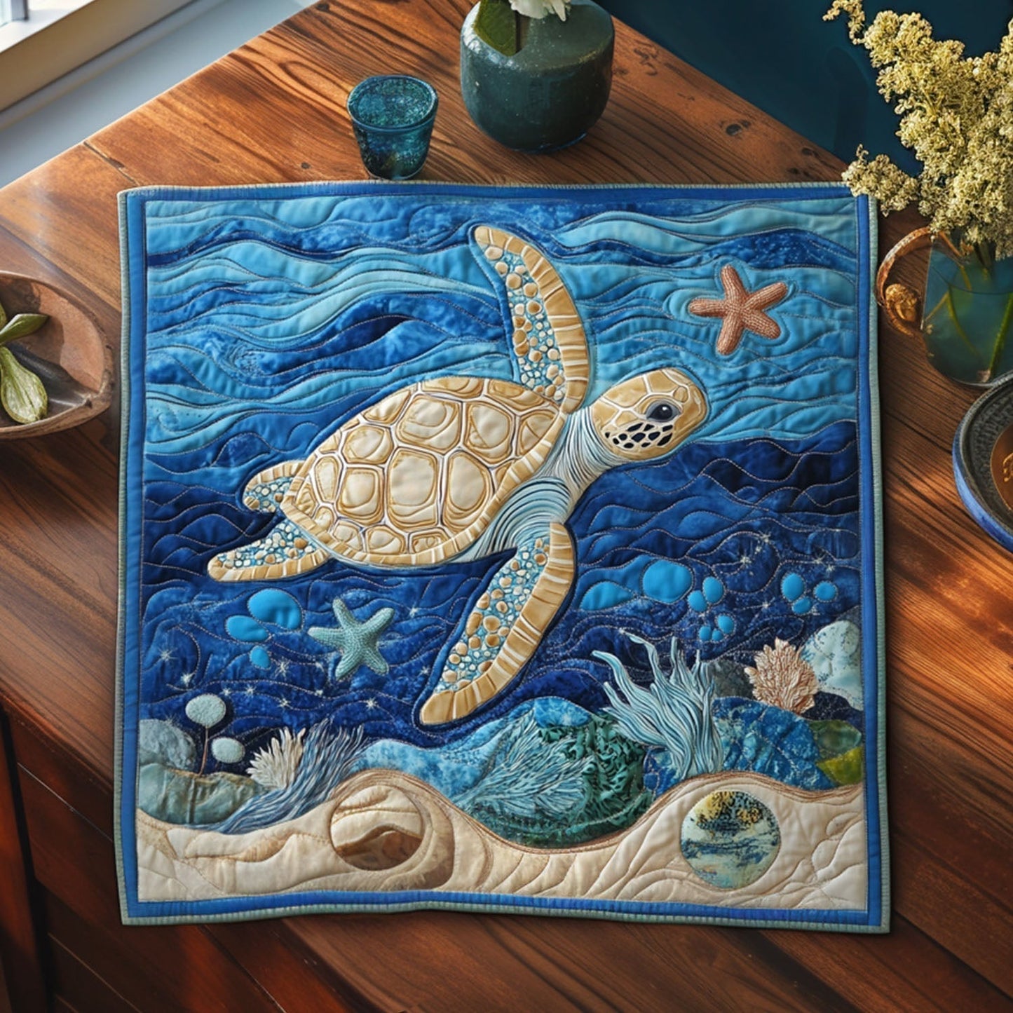 Ocean Bloom Quilted Table Topper NCU0PTT687