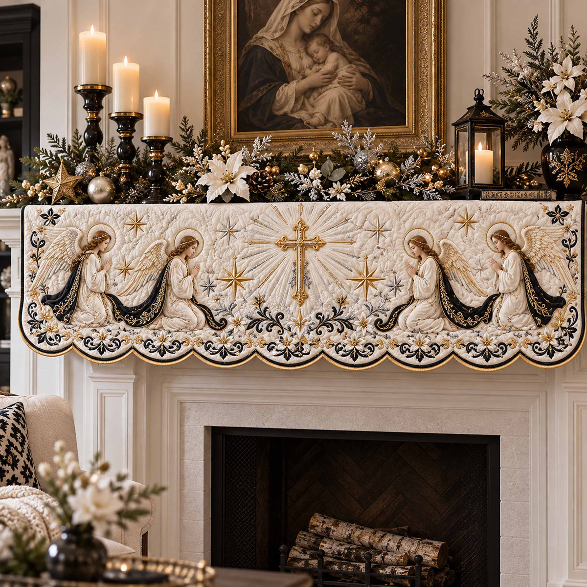 Onyx Angel Quilted Mantel Scarf SN0TD1323