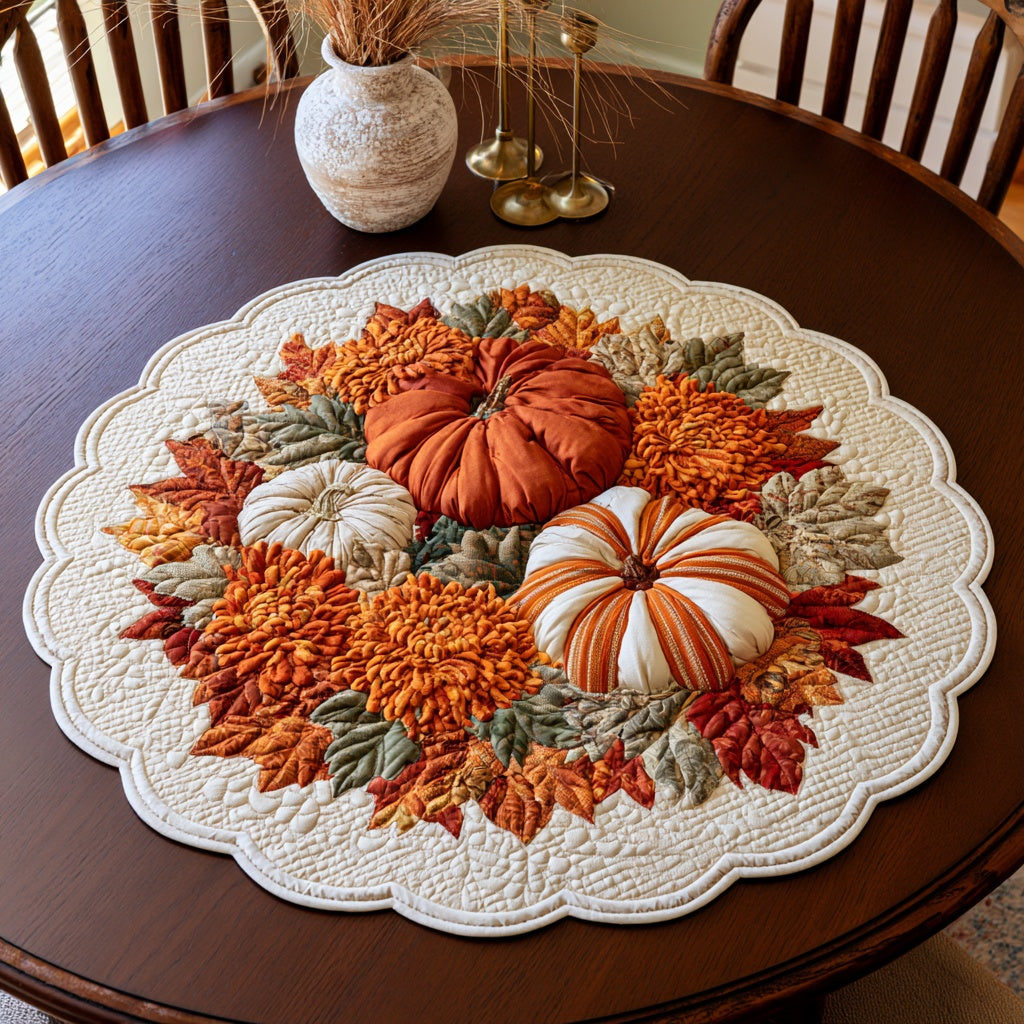 Orange Dahlias Custom Shape Quilted Table Topper NCU0LV184